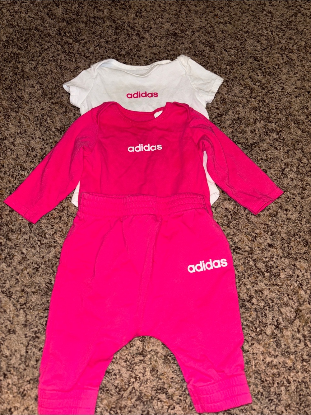 Adidas Baby Girl 3-6M Pink 3 Piece Outfit Bodysuits & Jogger Pants